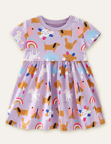 Animal Cartoon Full Printed Dress