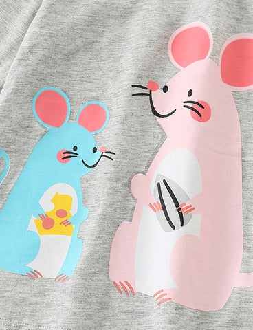 Two Mice Printed Long-Sleeved T-shirt