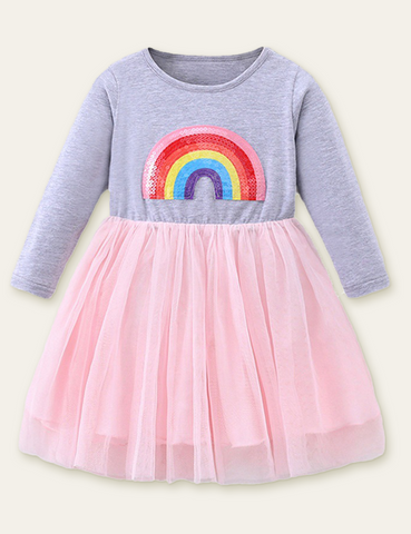 Rainbow Appliqué Tulle Dress