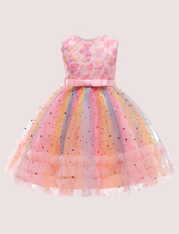 Rainbow Appliqué Sleeveless Party Dress