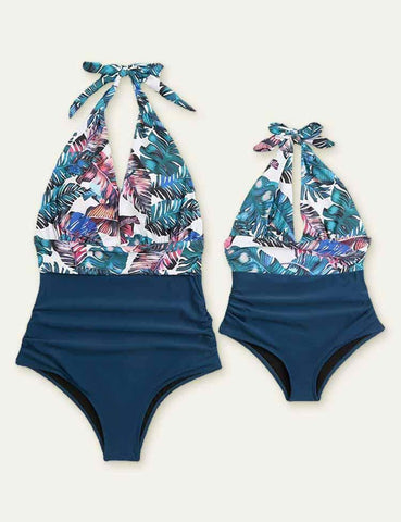 Family Matching One Piece Swimsuit Backless Swimsuit - CCMOM