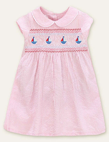 Sailing Embroidered Striped Dress