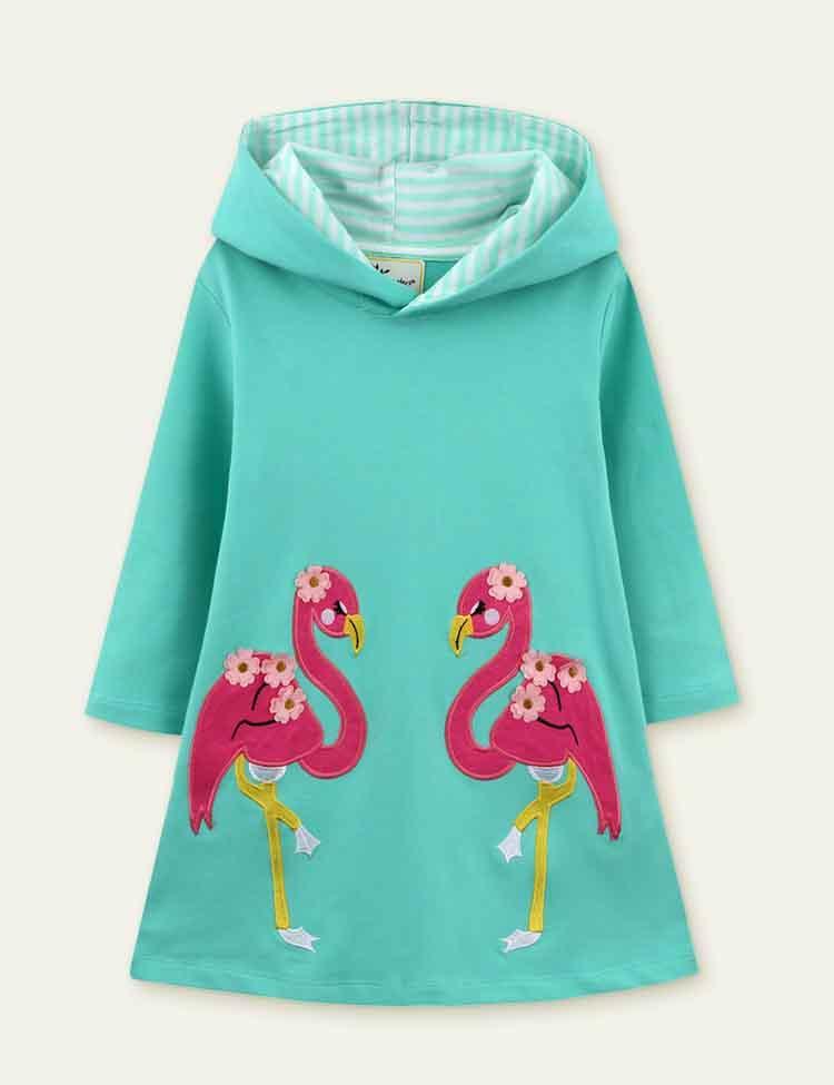 Flamingo Appliqué Hooded Sweat Dress - CCMOM