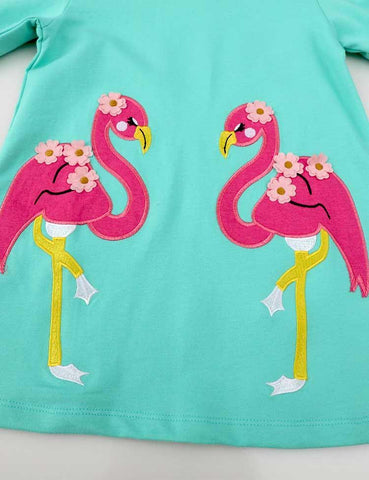 Flamingo Appliqué Hooded Sweat Dress - CCMOM