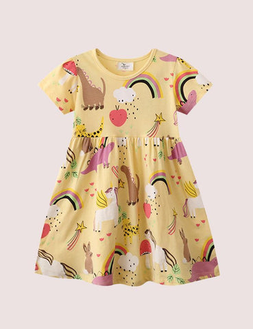 Full Printed Rainbow Dinosaur Dress - CCMOM