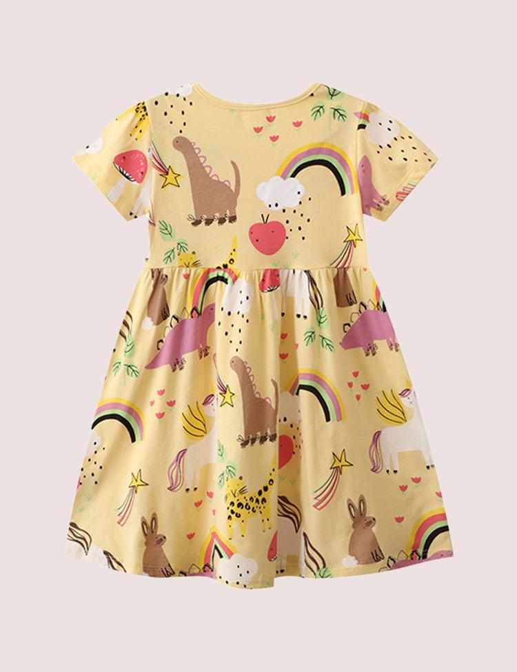 Full Printed Rainbow Dinosaur Dress - CCMOM