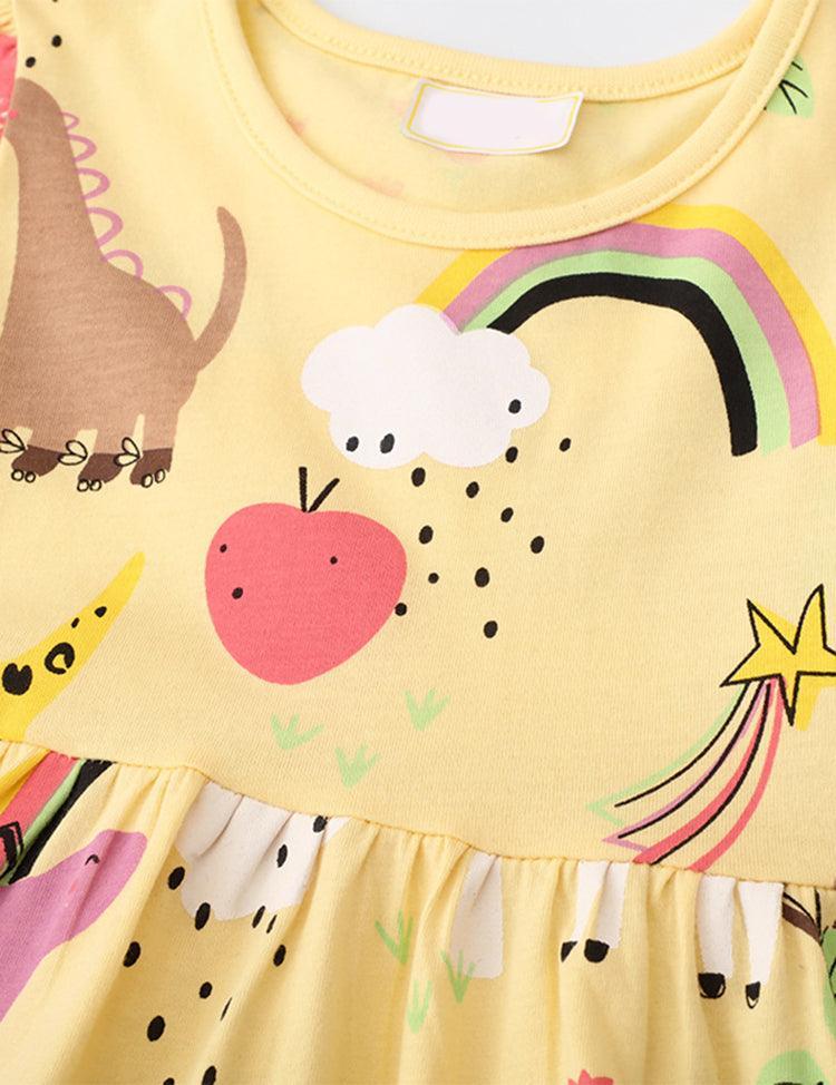 Full Printed Rainbow Dinosaur Dress - CCMOM