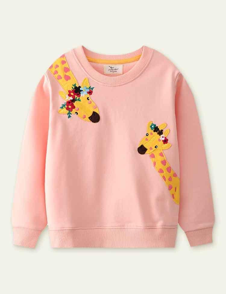 Giraffe Appliqué Long-Sleeved Sweater - CCMOM