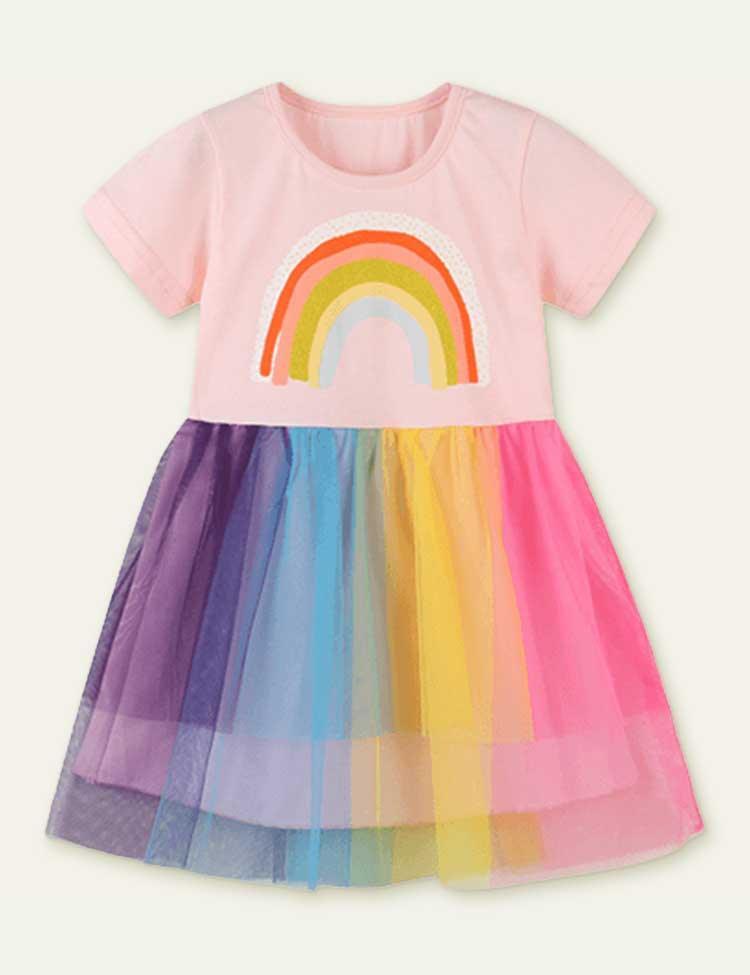 Cartoon Rainbow Mesh Dress - CCMOM