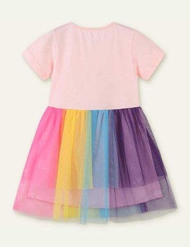 Cartoon Rainbow Mesh Dress - CCMOM