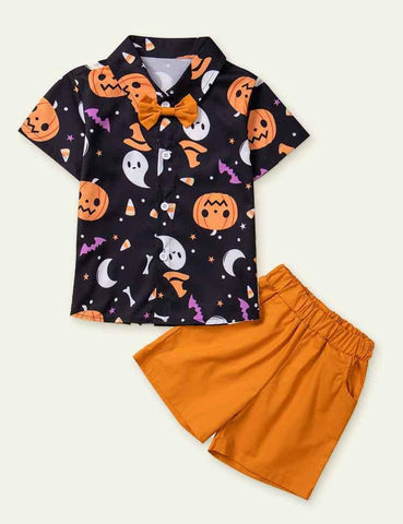 Halloween Pumpkin Printed Three-Piece Set - CCMOM