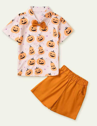 Halloween Pumpkin Printed Three-Piece Set - CCMOM