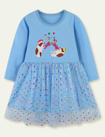 Hamster Appliqué Long Sleeve Dress - CCMOM