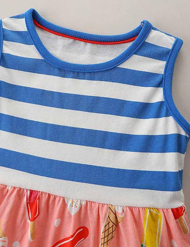 Ice-cream Print Striped Sleeveless Dress - CCMOM