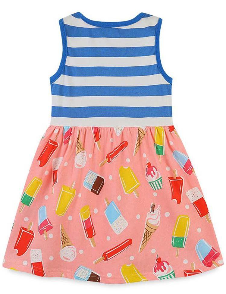 Ice-cream Print Striped Sleeveless Dress - CCMOM