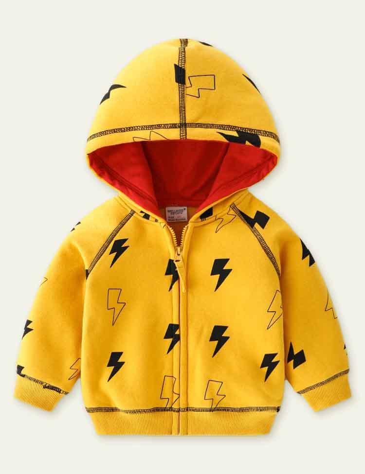 Lightning Print Hooded Zip Jacket - CCMOM