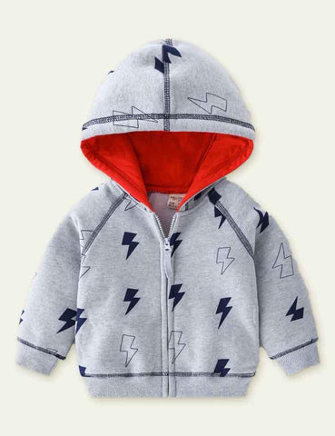 Lightning Print Hooded Zip Jacket - CCMOM