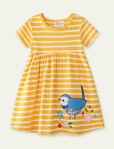 Magpie Appliqué Striped Dress - CCMOM