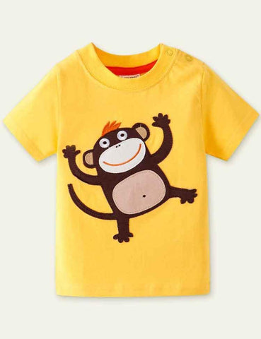 Monkey Appliqué Short-Sleeved T-shirt - CCMOM