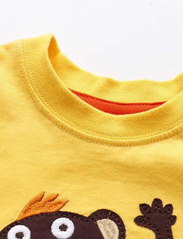 Monkey Appliqué Short-Sleeved T-shirt - CCMOM