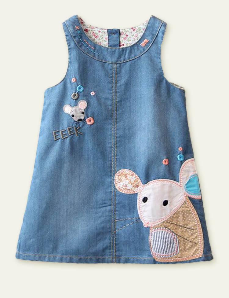 Mouse Appliqué Denim Vest Dress - CCMOM