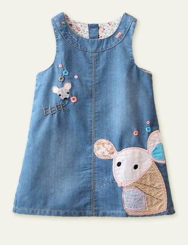 Mouse Appliqué Denim Vest Dress - CCMOM