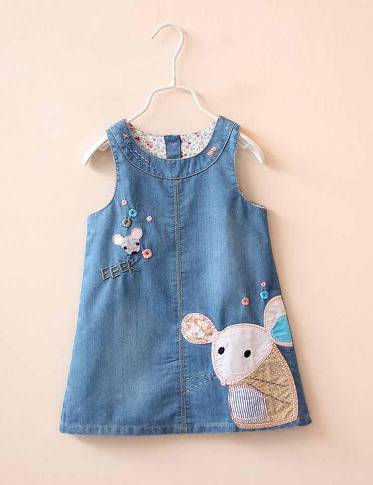 Mouse Appliqué Denim Vest Dress - CCMOM