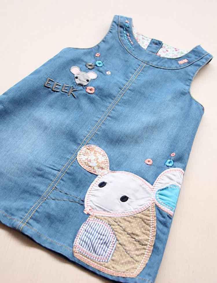 Mouse Appliqué Denim Vest Dress - CCMOM