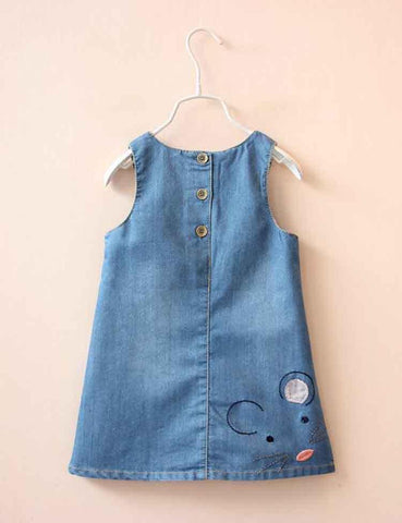 Mouse Appliqué Denim Vest Dress - CCMOM