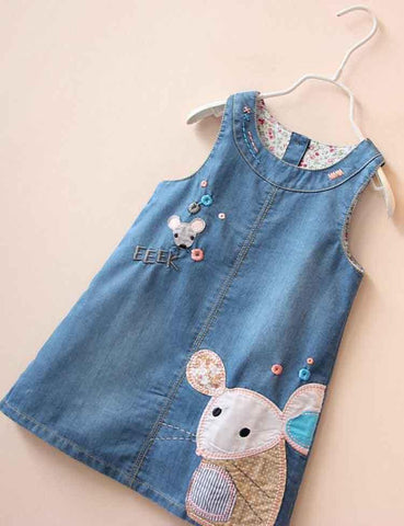 Mouse Appliqué Denim Vest Dress - CCMOM