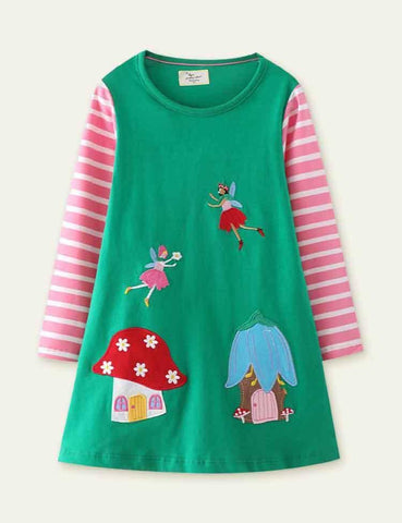 Mushroom Appliqué Long Sleeve Dress - CCMOM