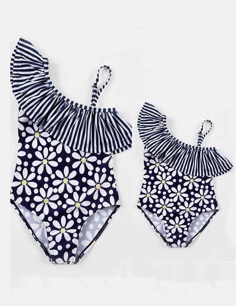 One-Shoulder Lace Family Matching Swim Suit - CCMOM