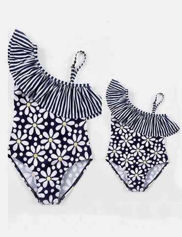 One-Shoulder Lace Family Matching Swim Suit - CCMOM