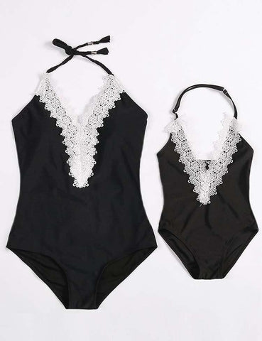 One-Shoulder Lace Family Matching Swim Suit - CCMOM