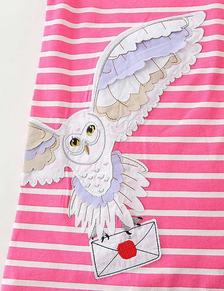 Owl Appliqué Striped Dress - CCMOM