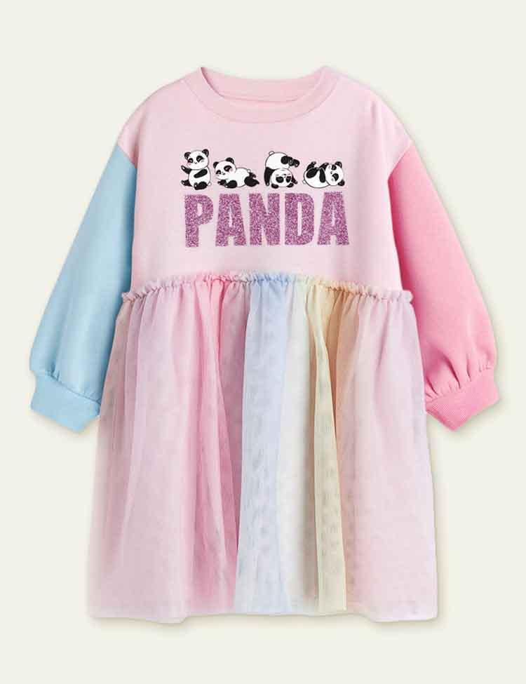 Panda Stitching Long-Sleeved Mesh Dress - CCMOM