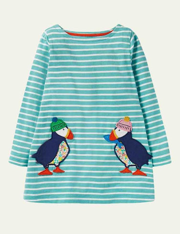 Pigeon Appliqué Long Sleeve Dress - CCMOM