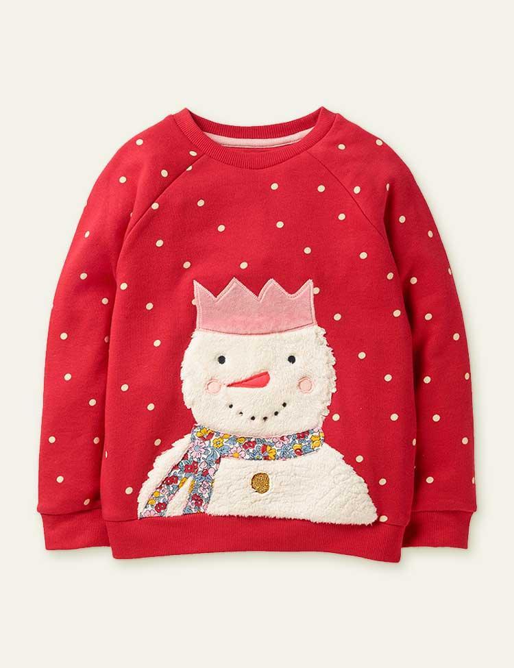 Plush Snowman Appliqué Dot Sweatshirt - CCMOM