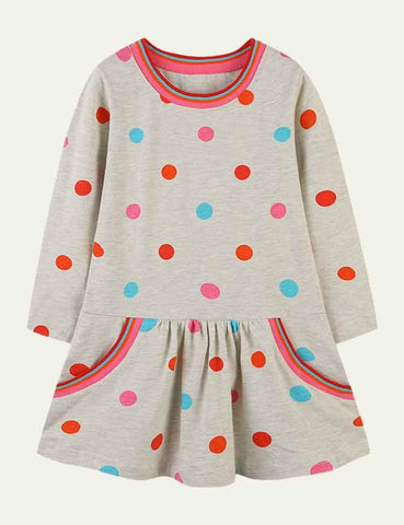 Polka Dot Print Long Sleeve Dress - CCMOM