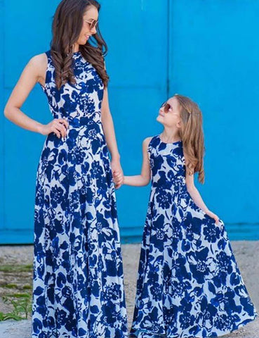 Porcelain Printed Long High Waist Family Matching Dress - CCMOM