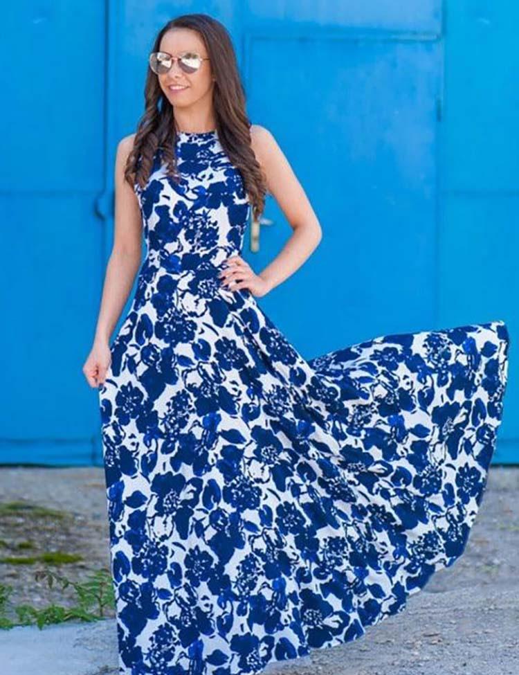 Porcelain Printed Long High Waist Family Matching Dress - CCMOM