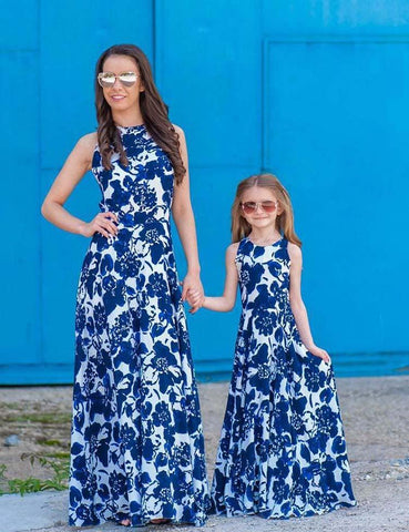 Porcelain Printed Long High Waist Family Matching Dress - CCMOM