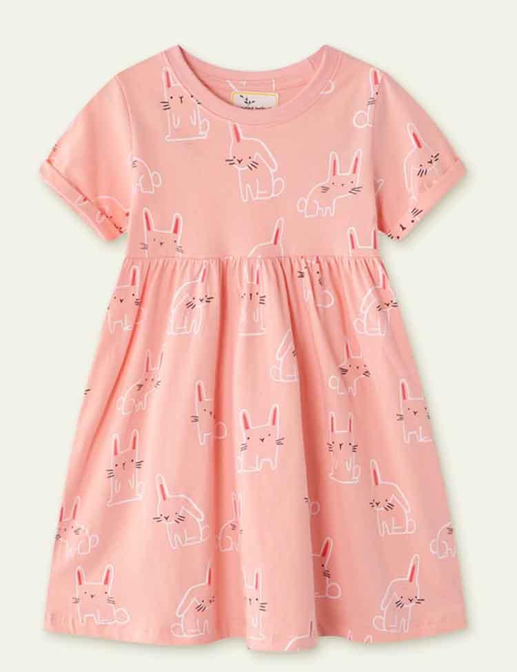 Rabbit Print Short Sleeve Dress - CCMOM