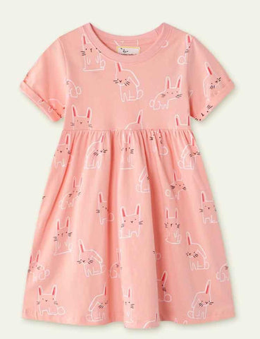 Rabbit Print Short Sleeve Dress - CCMOM