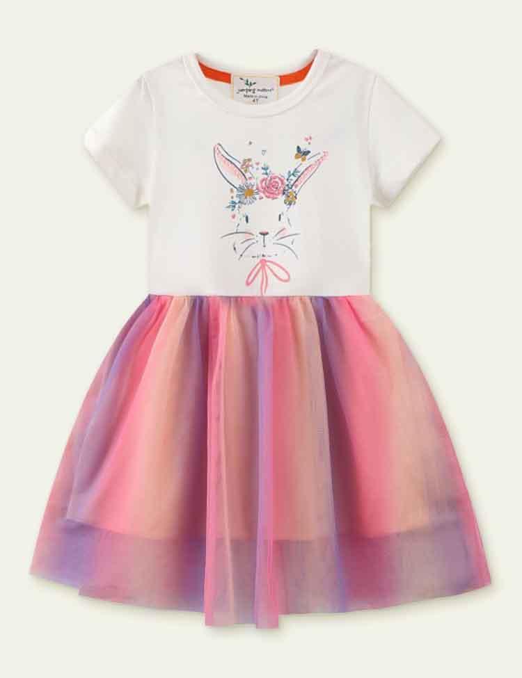 Rabbit Print Short Sleeve Dress - CCMOM