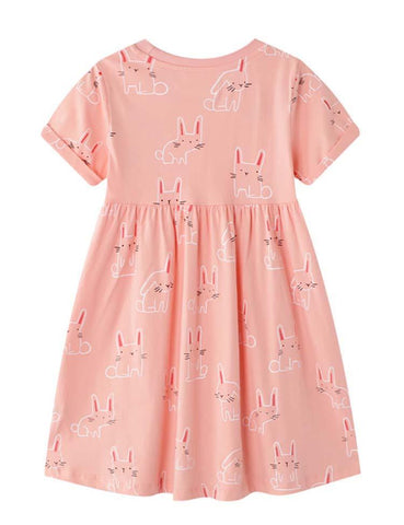 Rabbit Print Short Sleeve Dress - CCMOM