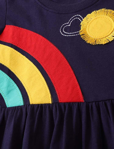 Rainbow Appliqué Long Sleeve Dress - CCMOM