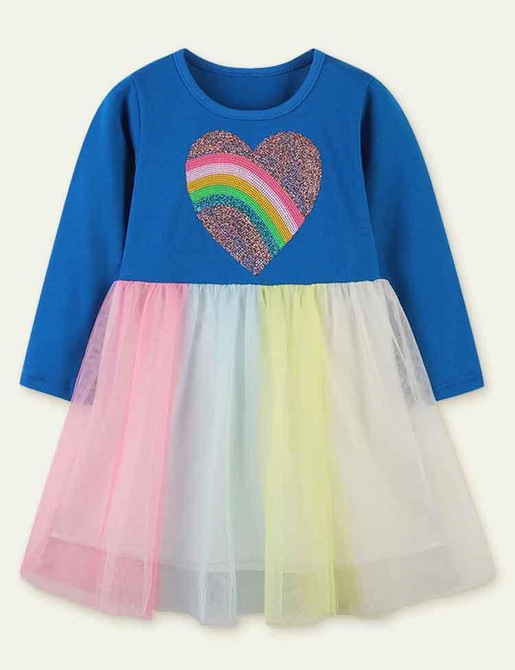 Rainbow Love Sequined Long Sleeve Dress - CCMOM