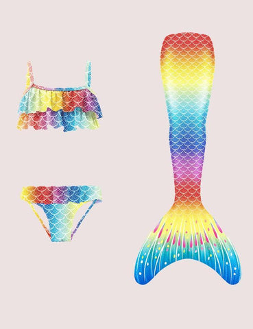 Rainbow Mermaid Tail Swimsuit Set - CCMOM