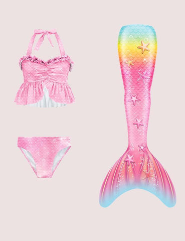 Rainbow Mermaid Tail Swimsuit Set - CCMOM